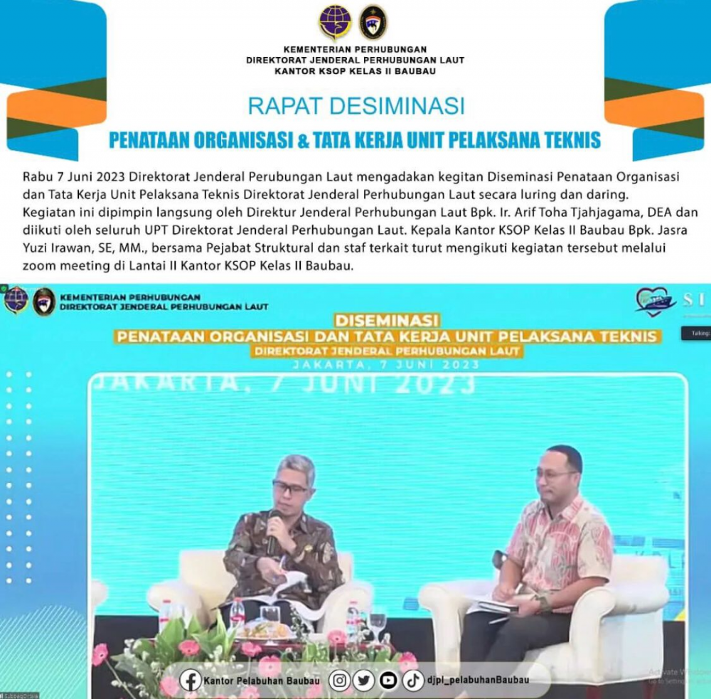 Rapat Diseminasi Penataan Organisasi dan Tata Kerja Unit Pelaksana Teknis Direktorat Jenderal Perhubungan Laut