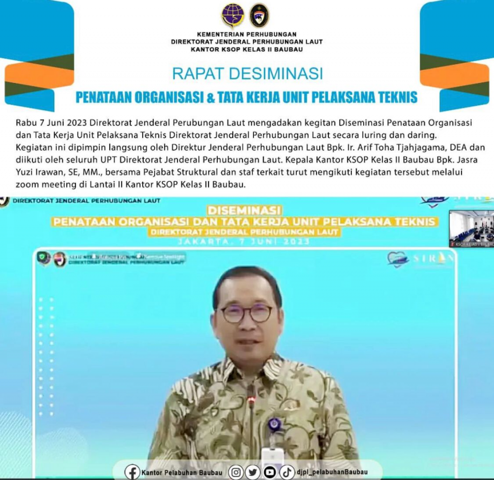 Rapat Diseminasi Penataan Organisasi dan Tata Kerja Unit Pelaksana Teknis Direktorat Jenderal Perhubungan Laut