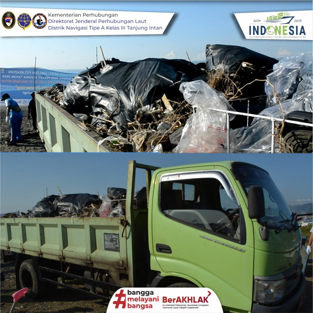 Dalam Rangka peringatan Hari Pelaut Sedunia Tahun 2023 Disnav Tanjung Intan mlaksanakan bersih Pantai Teluk Penyu