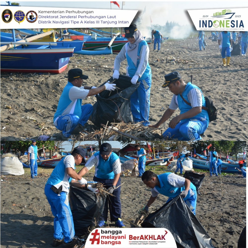 Dalam Rangka peringatan Hari Pelaut Sedunia Tahun 2023 Disnav Tanjung Intan mlaksanakan bersih Pantai Teluk Penyu