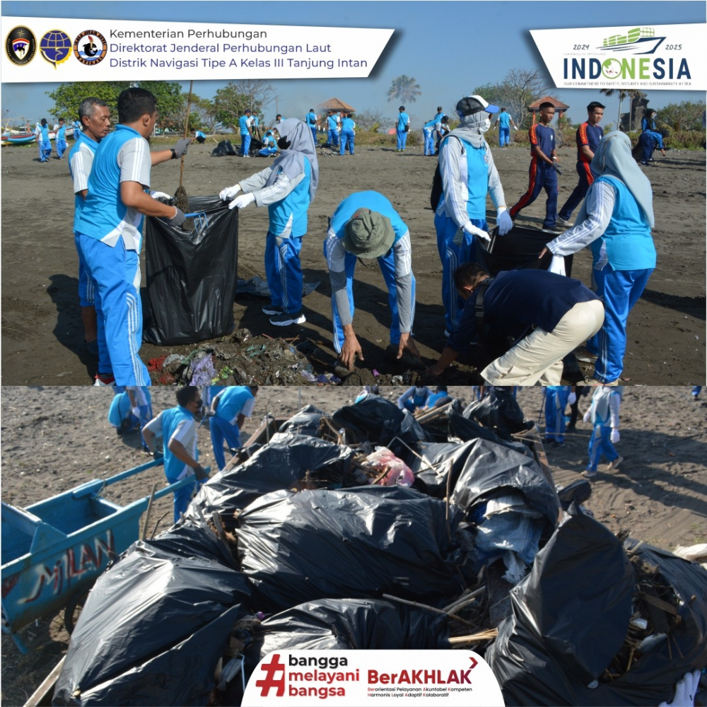 Dalam Rangka peringatan Hari Pelaut Sedunia Tahun 2023 Disnav Tanjung Intan mlaksanakan bersih Pantai Teluk Penyu
