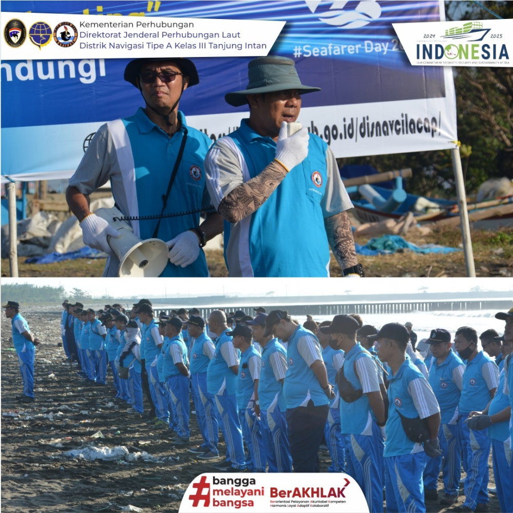 Dalam Rangka peringatan Hari Pelaut Sedunia Tahun 2023 Disnav Tanjung Intan mlaksanakan bersih Pantai Teluk Penyu