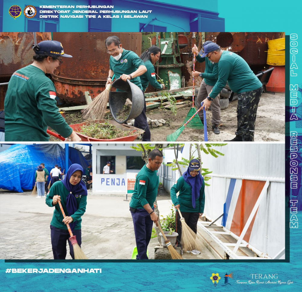 Bersih-Bersih Laut dan Pantai di Area Lingkungan Kerja Distrik Navigasi Tipe A Kelas I Belawan dalam Rangka Memperingati Hari Pelaut Sedunia