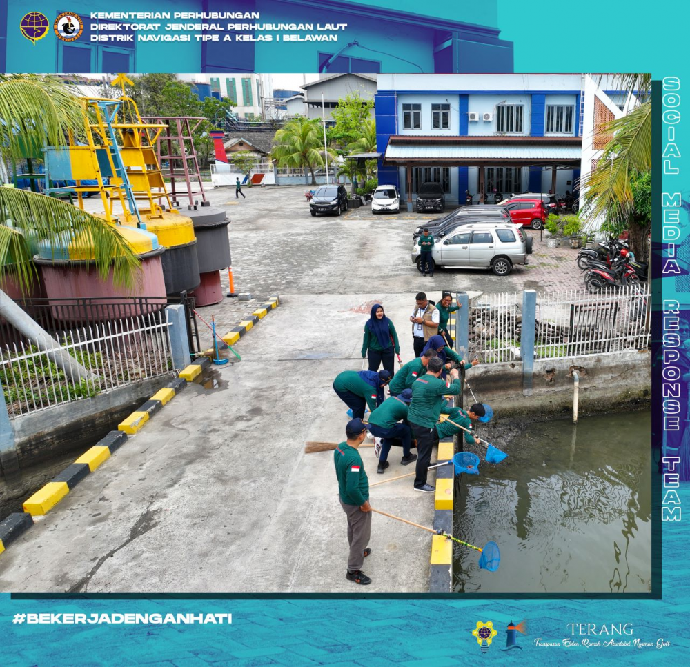 Bersih-Bersih Laut dan Pantai di Area Lingkungan Kerja Distrik Navigasi Tipe A Kelas I Belawan dalam Rangka Memperingati Hari Pelaut Sedunia