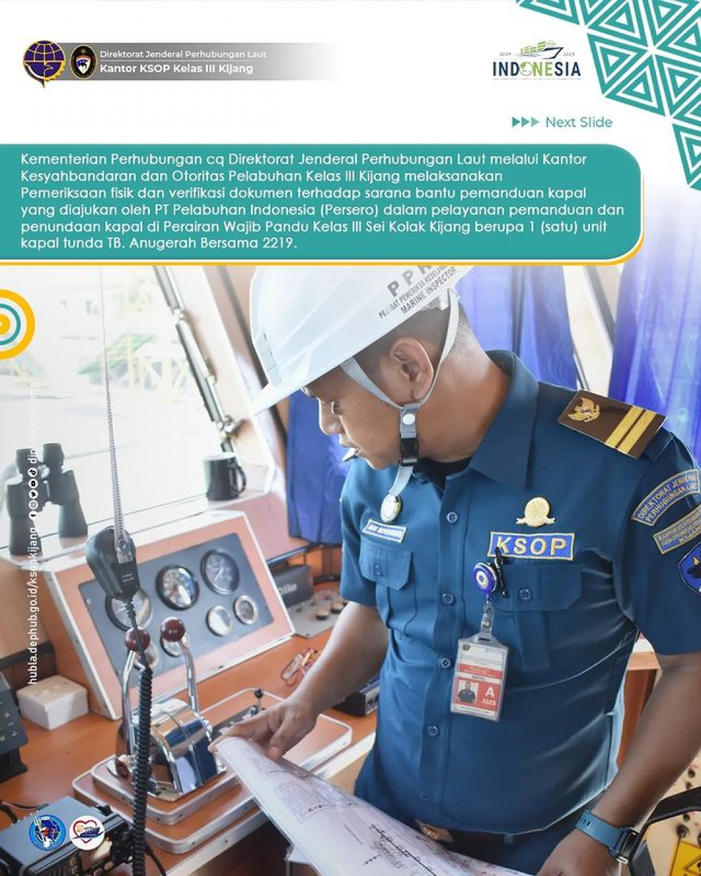 Marine Inspector Melakukan Pemeriksaan fisik sarana bantu dan srapra pemanduan kapalsarana