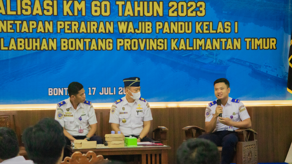 KSOP Kelas II Bontang Melaksanakan SOSIALISASI KM 60 TAHUN 2023 tentang Penetapan Perairan Wajib Pandu Kelas I Pada Perairan Pelabuhan Bontang Provinsi Kalimantan Timur.