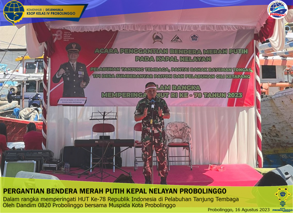 MERIAH, PELAKSANAAN PENGGANTIAN BENDERA MERAH PUTIH KAPAL NELAYAN PROBOLINGGO