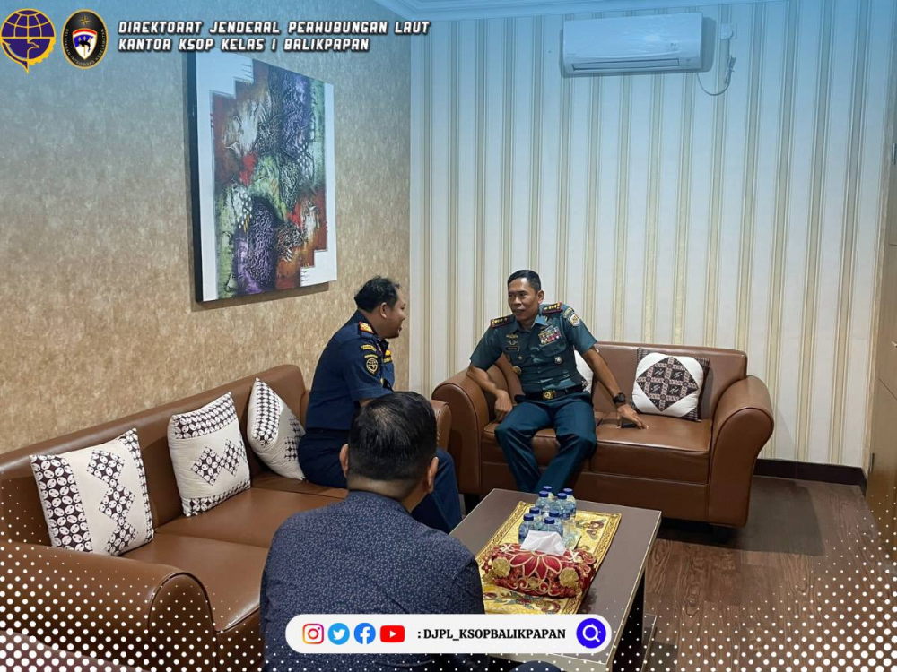 Silaturahmi Danlanal Balikpapan  Kepala Kantor KSOP Kelas I Balikpapan Capt Bharto Ari Raharjo mendapat kujungan dari Danlanal Balikpapan Kolonel Laut (P) Hendriman Putra