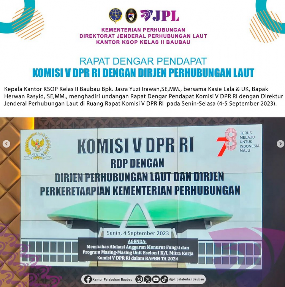 RDP Komisi V DPR RI dengan Dirjen Perhubungan Laut