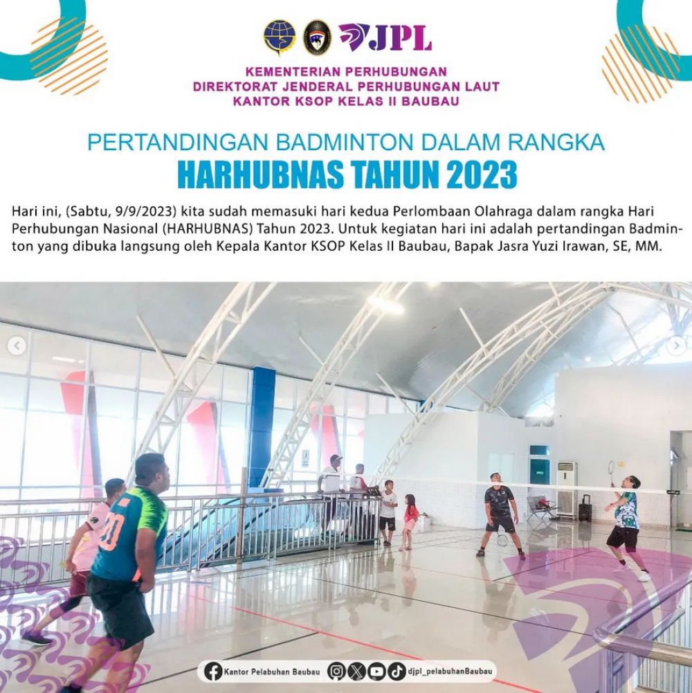 Pertandingan Badminton dalam rangka Hari Perhubungan Nasional (HARHUBNAS) Tahun 2023