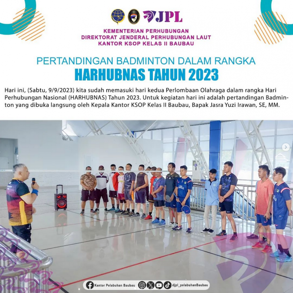 Pertandingan Badminton dalam rangka Hari Perhubungan Nasional (HARHUBNAS) Tahun 2023