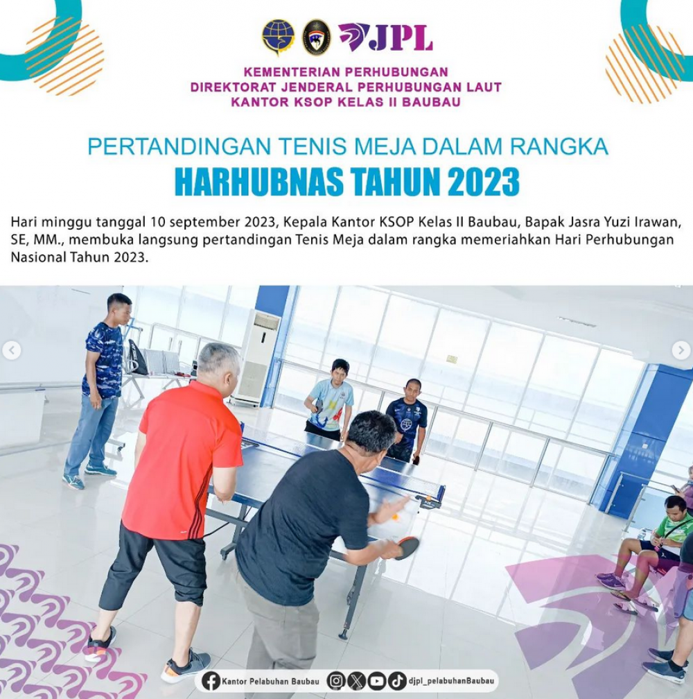 Pertandingan Tenis Meja dalam rangka Hari Perhubungan Nasional (HARHUBNAS) Tahun 2023