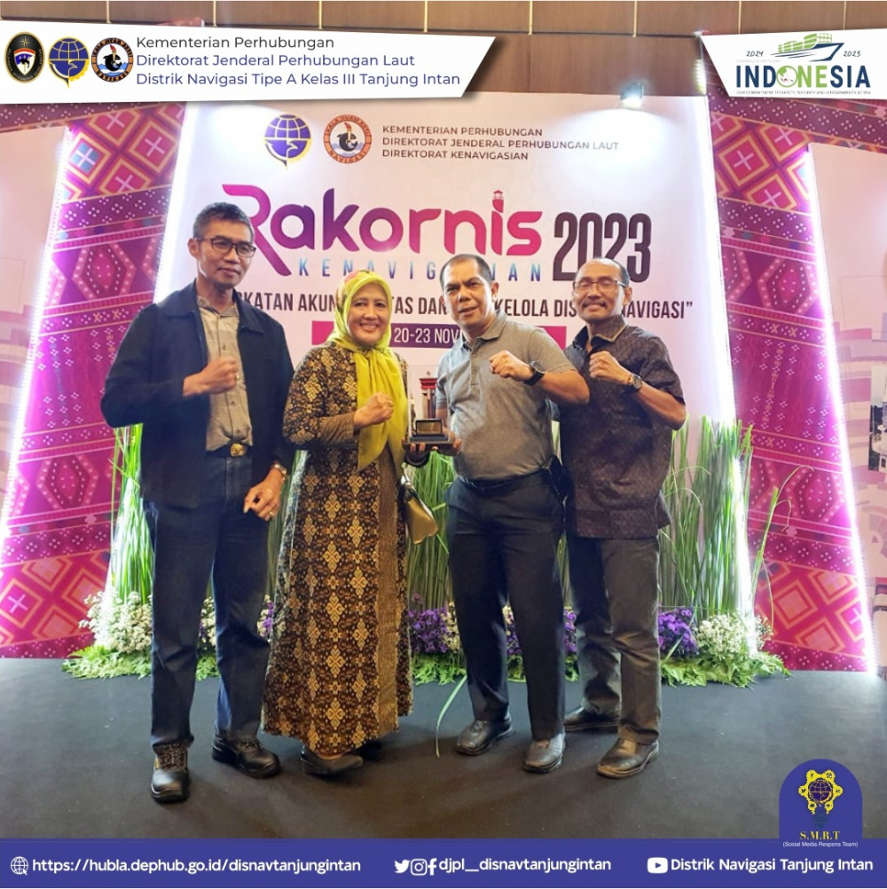 Distrik Navigasi Tipe A Kelas III Tanjung Intan berhasil meraih Penghargaan Terbaik Pertama dalam Kenavigasian Award yang dilaksanakan pada RAKORNIS 2023.