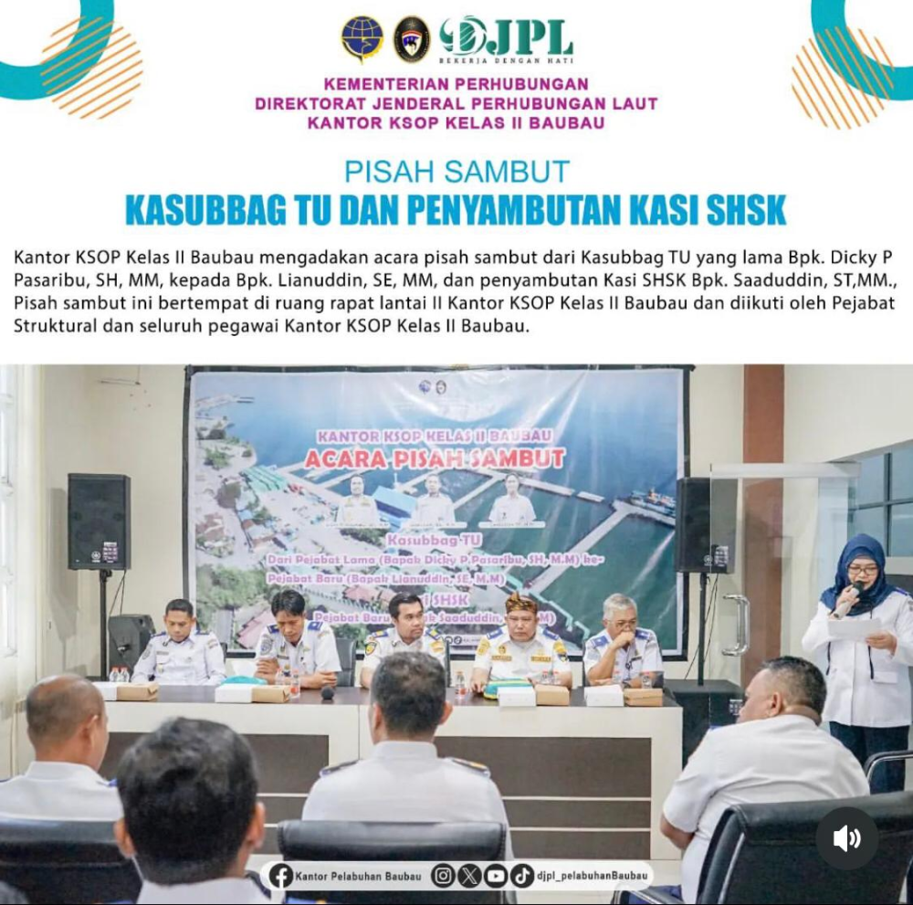 Pisah Sambut Kasubbag TU dan Penyambutan Kasi SHSK Kantor KSOP Kelas II Baubau