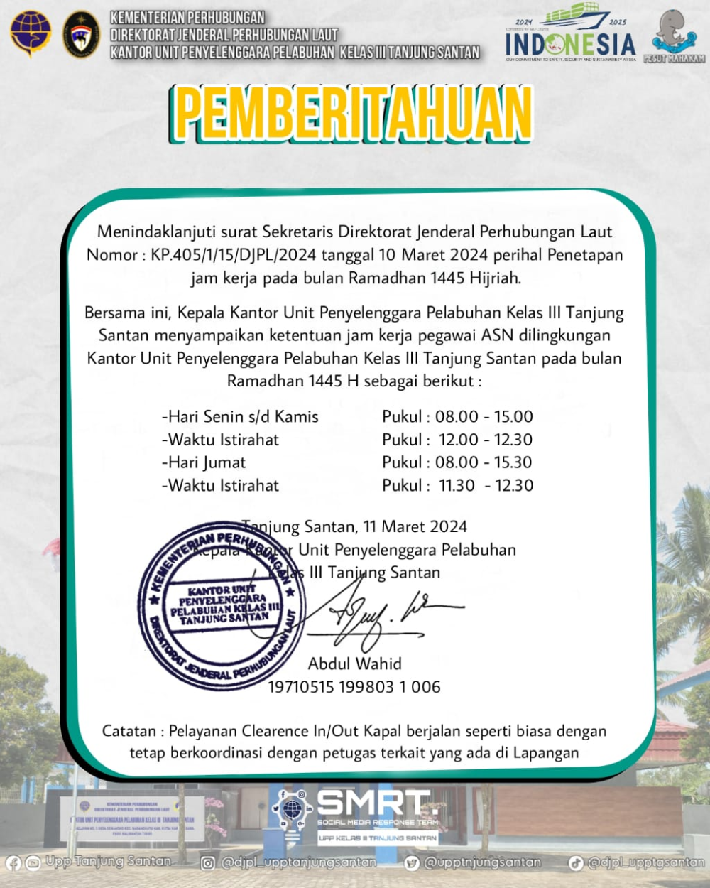Jam Kerja selama Ramadhan 1445 H