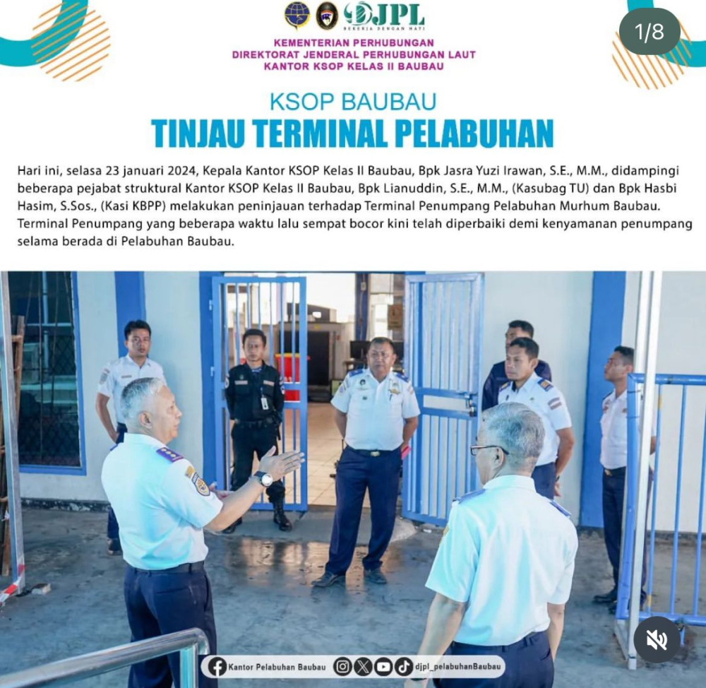 Kepala Kantor KSOP Kelas II Baubau Tinjau Terminal Penumpang Pelabuhan Murhum Baubau