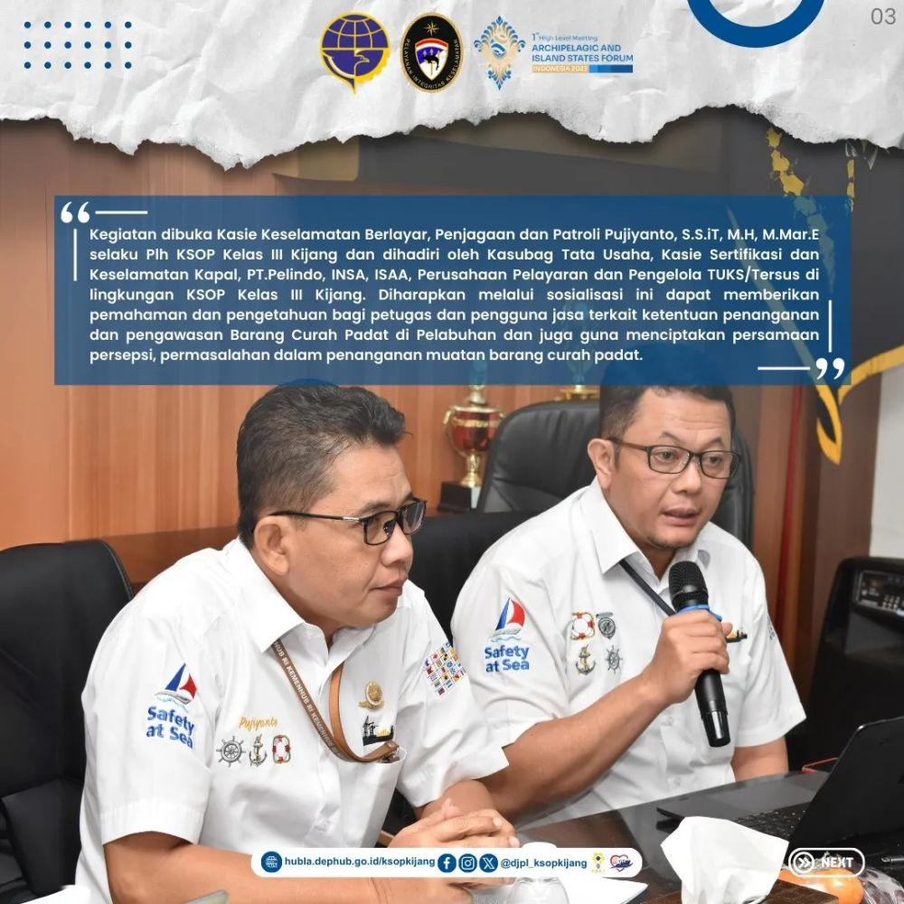 sosialisasi  PM 6 Tahun 2021 Guna Optimalkan pengawasan barang curah padat di pelabuhan