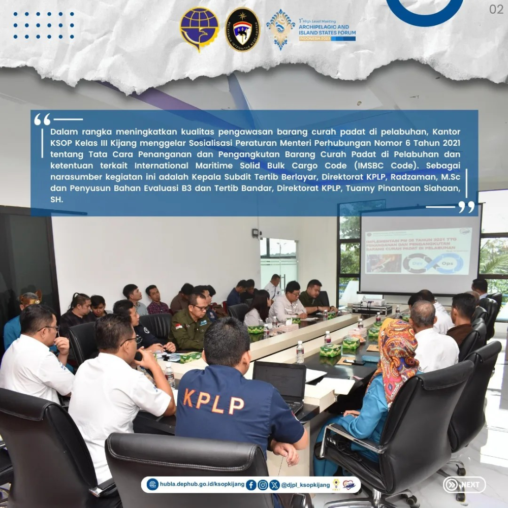 sosialisasi  PM 6 Tahun 2021 Guna Optimalkan pengawasan barang curah padat di pelabuhan