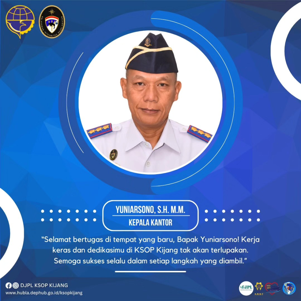 Selamat bertugas Bapak Yuniarsono, S.H, M.M sebagai Kepala Bidang Alur Pelayaran dan Telekomunikasi Pelayaran Disnav Tipe A Kelas I Makasar.