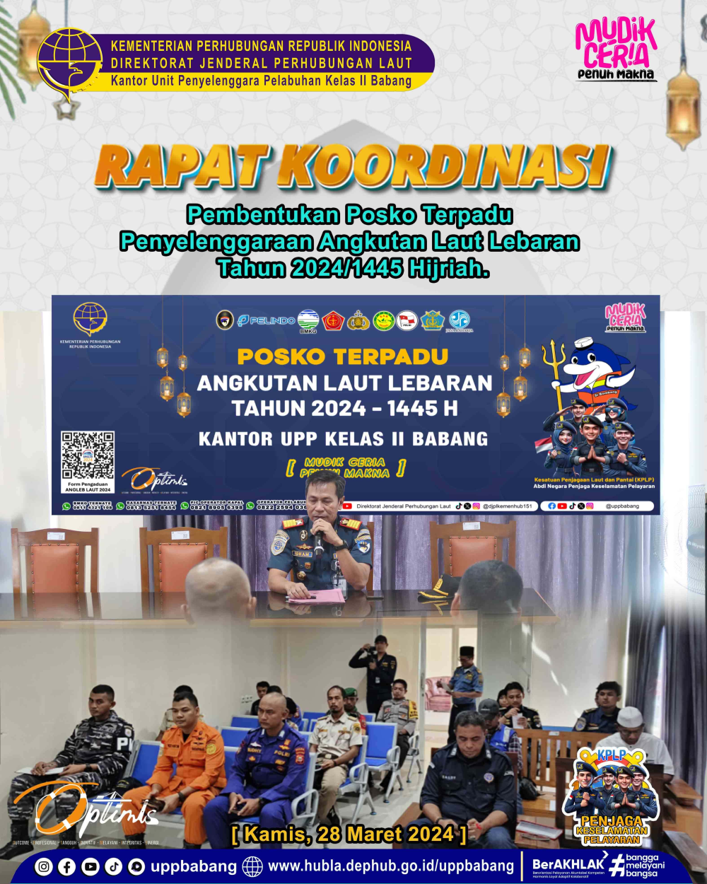 Rapat Pembentukan Posko Terpadu Penyelenggaraan Angkutan Laut Lebaran Tahun 2024/1445 Hijriah.