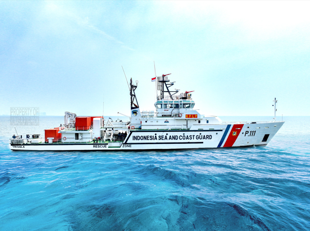 INDONESIA SEA AND COAST GUARD - Pangkalan Penjagaan Laut Dan Pantai Kelas I Tanjung Priok Melaksanakan Pengawasan dan Pengamanan Kapal Asing (Internasional) dan Nasional Jalur TSS (Traffic Separation Scheme) Arus Mudik lebran 2024 di Perairan Selat Sunda.