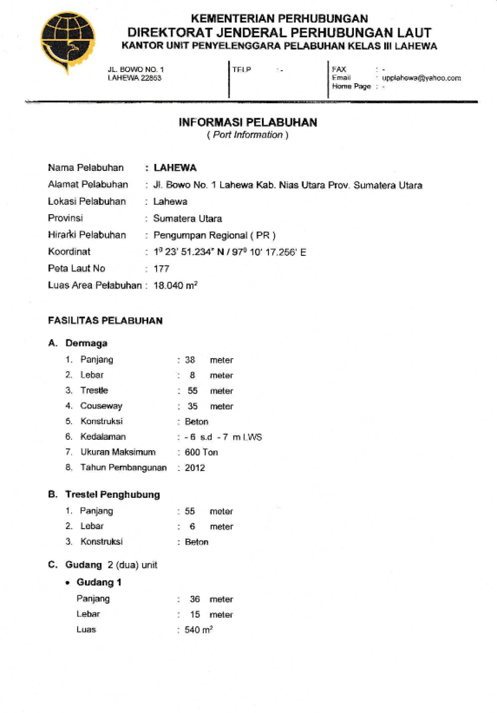 Informasi Pelabuhan Lahewa