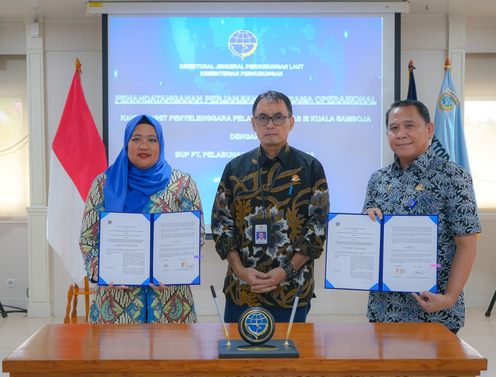 KEMENHUB TANDATANGANI KSO SHIP TO SHIP TRANSFER PERAIRAN MUARA JAWA