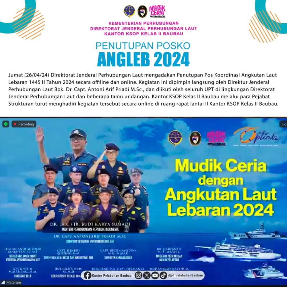 Penutupan Pos Koordinasi Angkutan Laut Lebaran 1445 H Tahun 2024