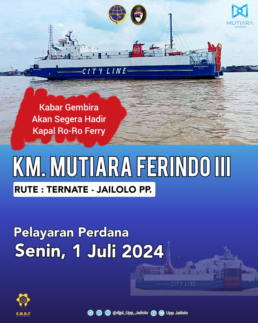 Kabar Gembira Kapal Ro-Ro Ferry KM. MUTIARA FERINDO III Segera Masuk Pelabuhan Jailolo