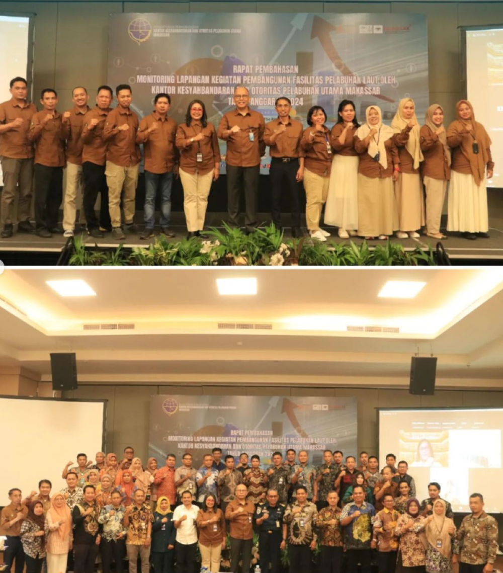 Rapat pembahasan monitoring lapangan pembangunan fasilitas pelabuhan laut wilayah kerja KSOP Utama Makassar Tahun Anggaran 2024.
