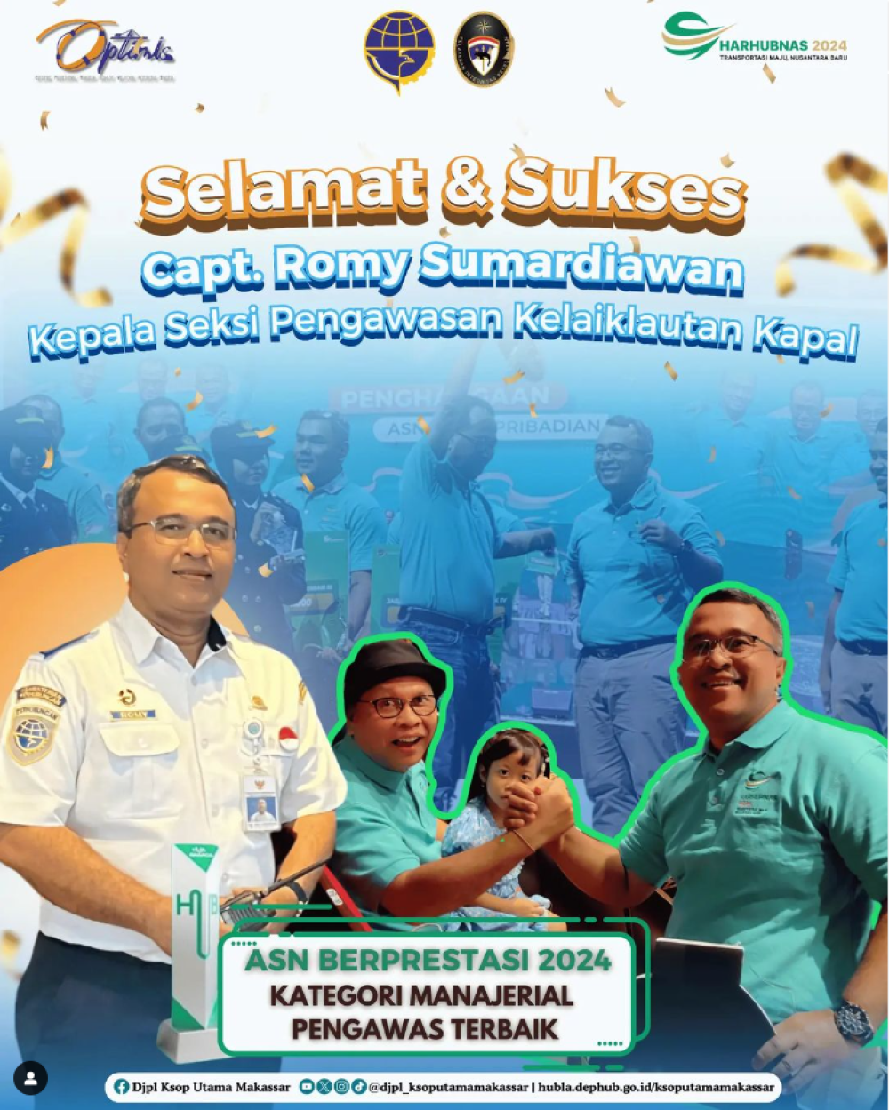 Keluarga Besar Kantor Kesyahbandaran dan Otoritas Pelabuhan Utama Makassar mengucapkan Selamat dan Sukses kepada Capt. Romy Sumardiawan sebagai ASN Berprestasi 2024 Kategori Manajerial Pengawas Terbaik Kementerian Perhubungan