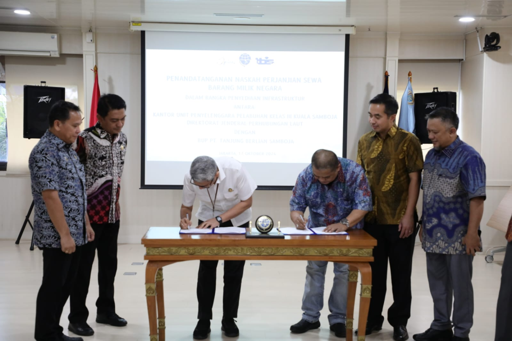 *OPTIMALKAN PENGEMBANGAN INFRASTUKTUR DAN PENGOPERASIAN PELABUHAN AMBARAWANG LAUT KUALA SAMBOJA, KEMENHUB TANDATANGANI PERJANJIAN SEWA BMN*