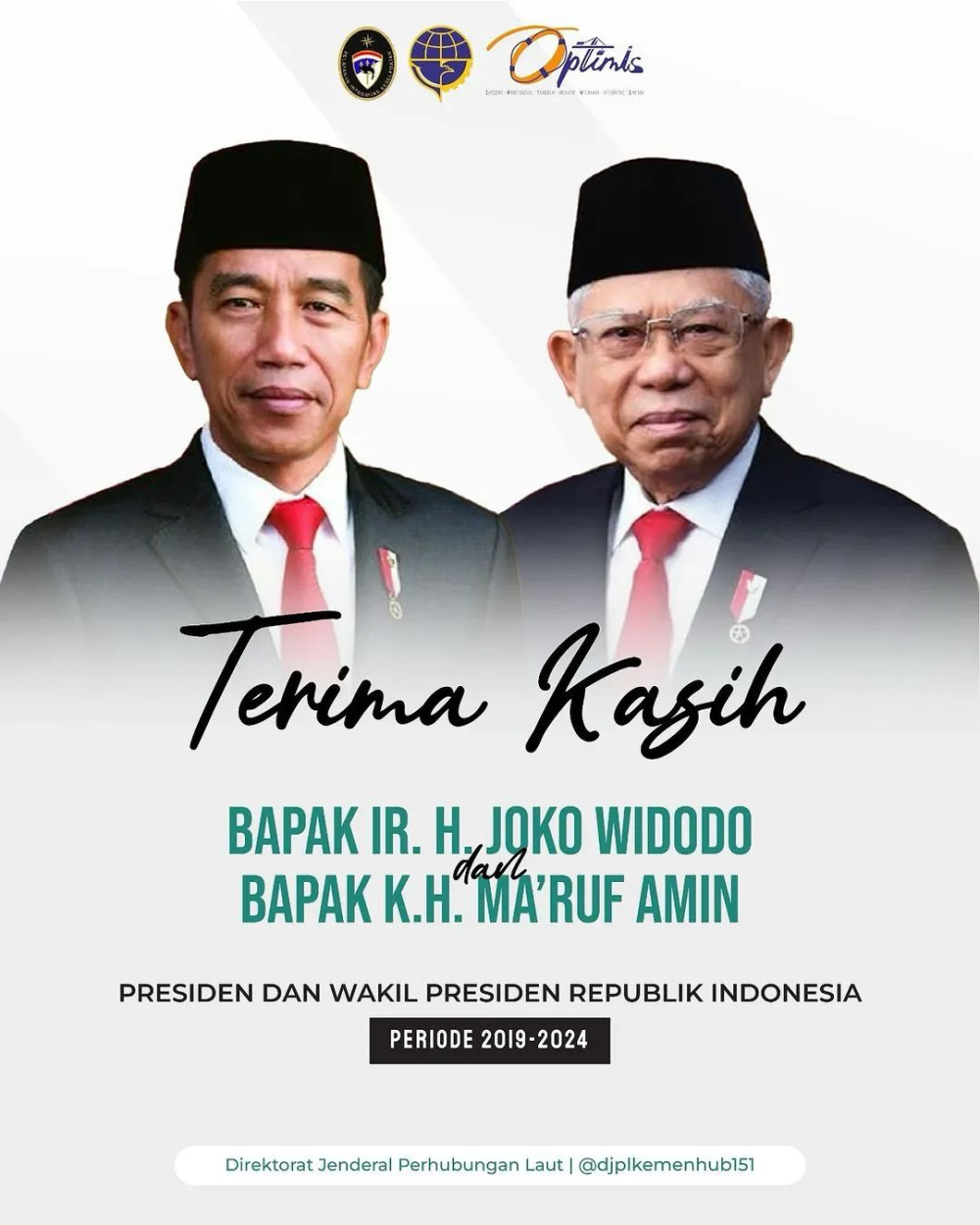 Terima kasih kepada Presiden Joko Widodo dan Wakil Presiden KH Ma'ruf Amin