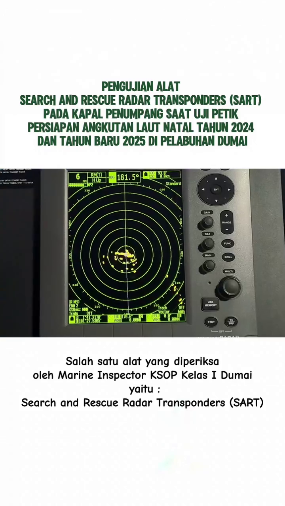 Pengujian alat Search and Rescue Radar Transponders (SART) pada kapal penumpang