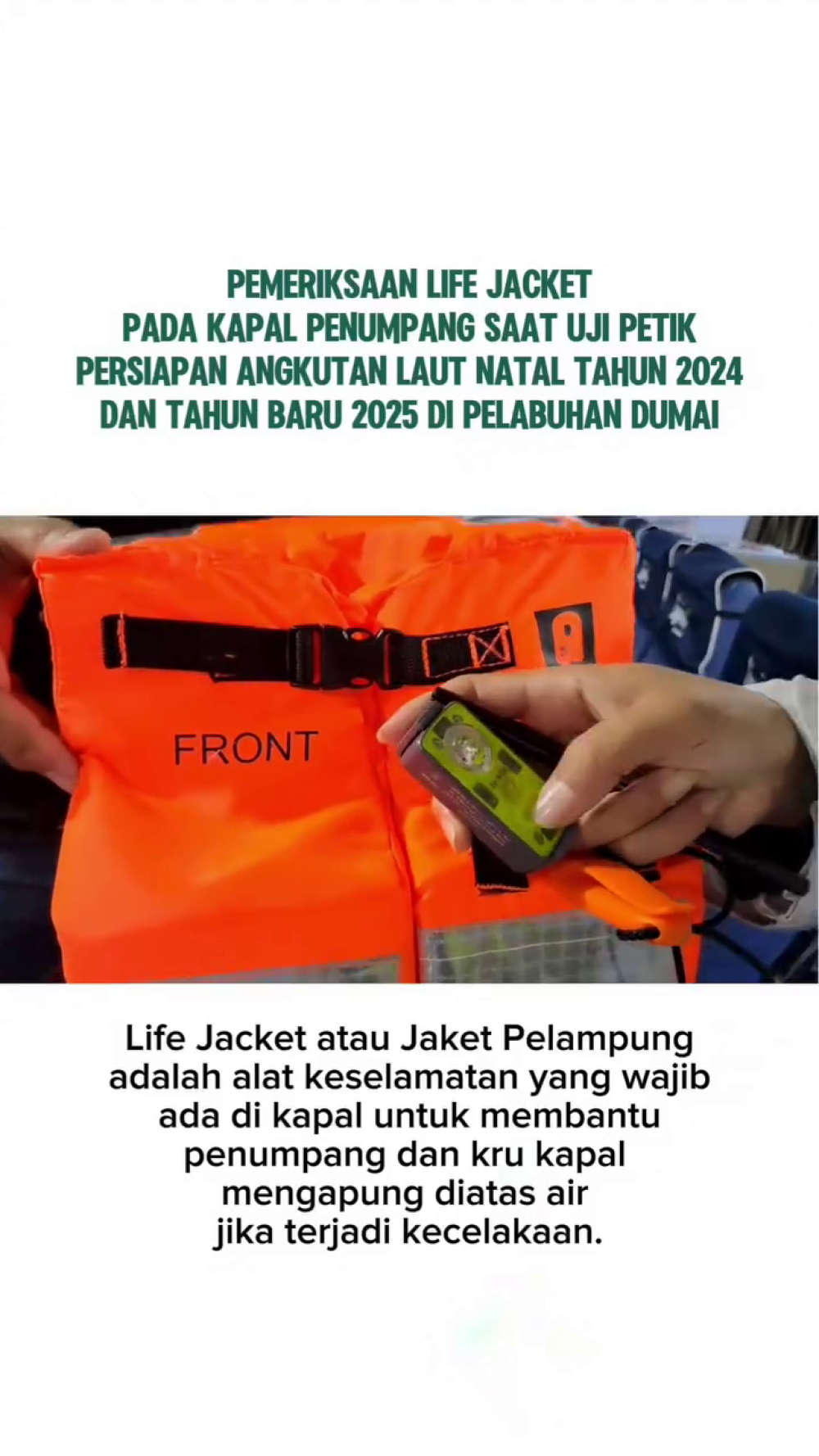 Pemeriksaan Life Jacket pada kapal penumpang