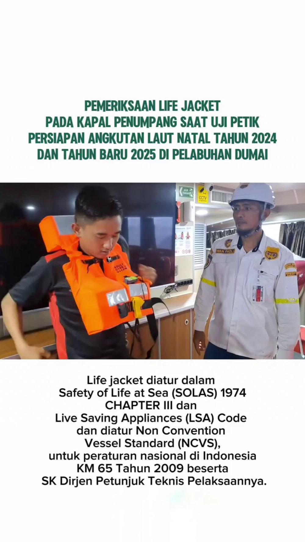 Pemeriksaan Life Jacket pada kapal penumpang