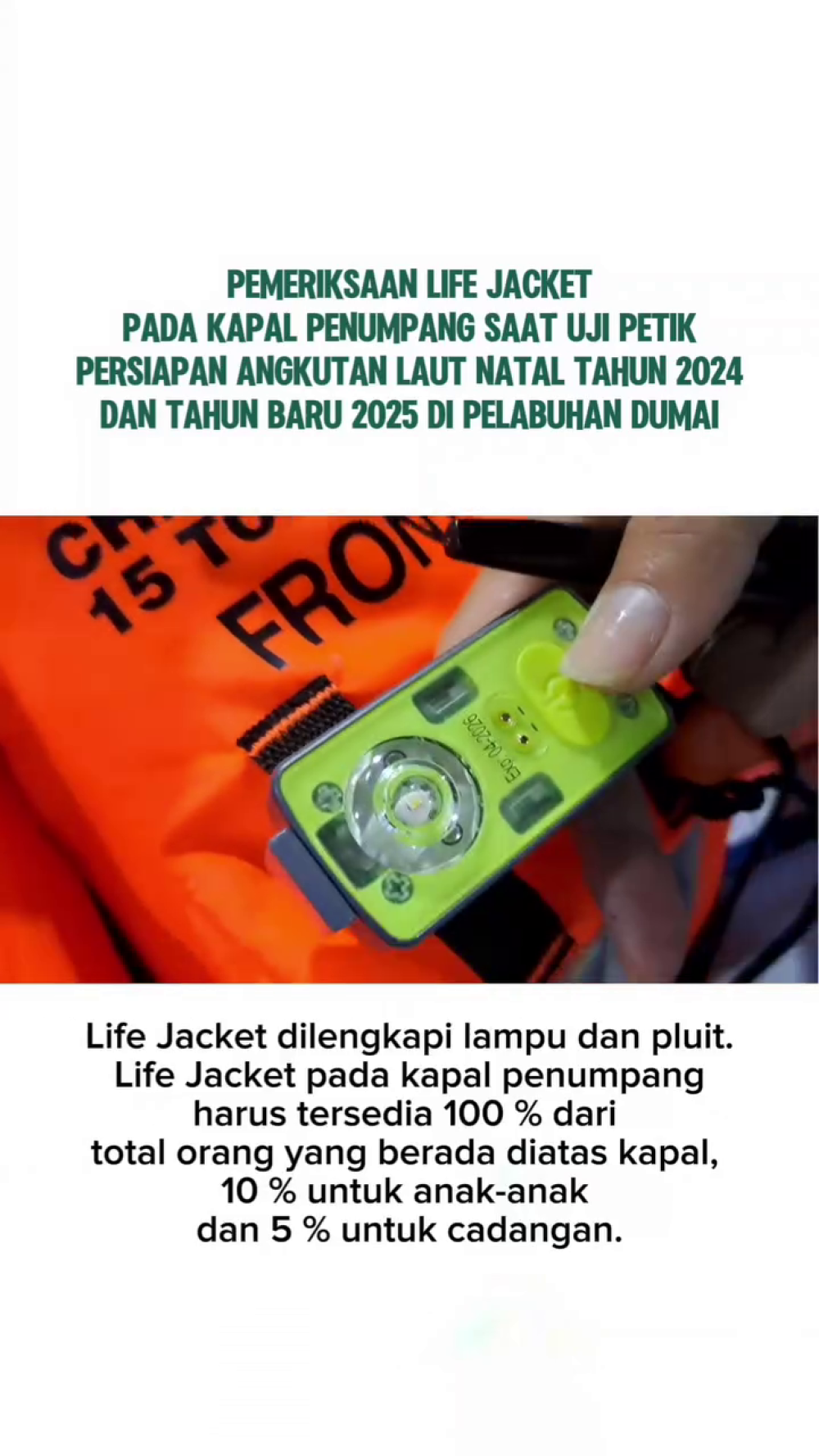 Pemeriksaan Life Jacket pada kapal penumpang