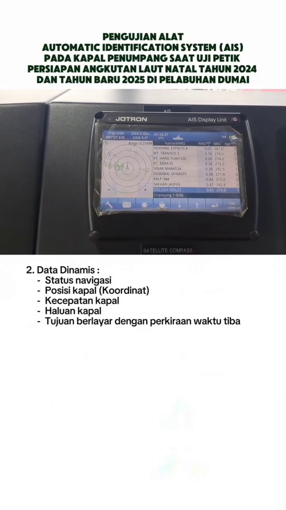 PENGUIJAN ALAT AUTOMATIC IDENTIFICATION (AIS) SAAT UJI PETIK PADA KAPAL PENUMPANG