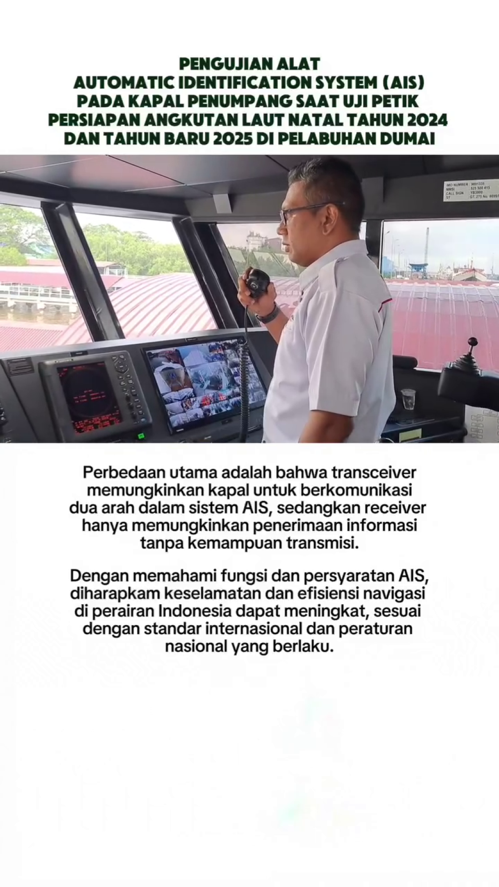 PENGUIJAN ALAT AUTOMATIC IDENTIFICATION (AIS) SAAT UJI PETIK PADA KAPAL PENUMPANG