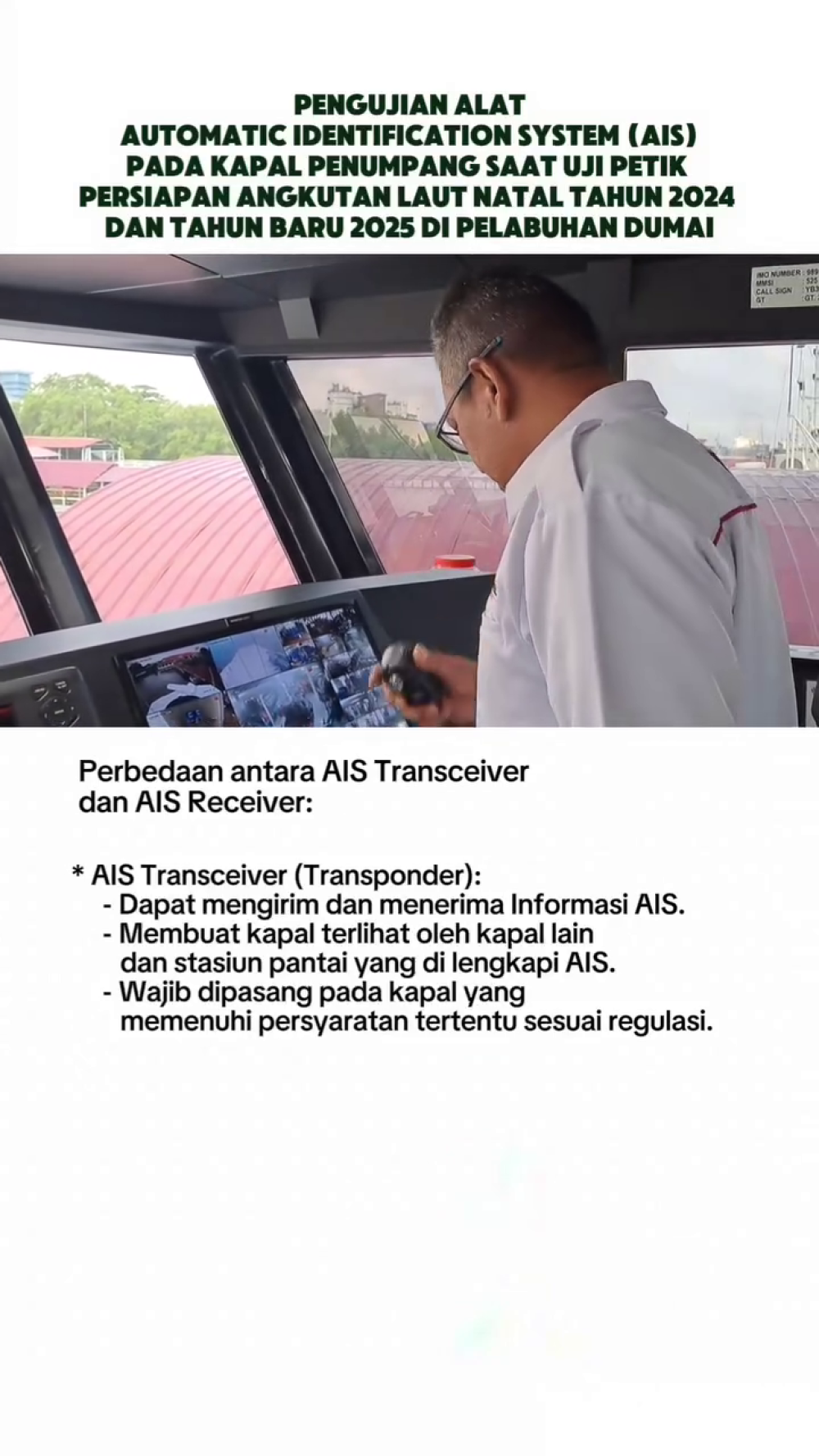 PENGUIJAN ALAT AUTOMATIC IDENTIFICATION (AIS) SAAT UJI PETIK PADA KAPAL PENUMPANG