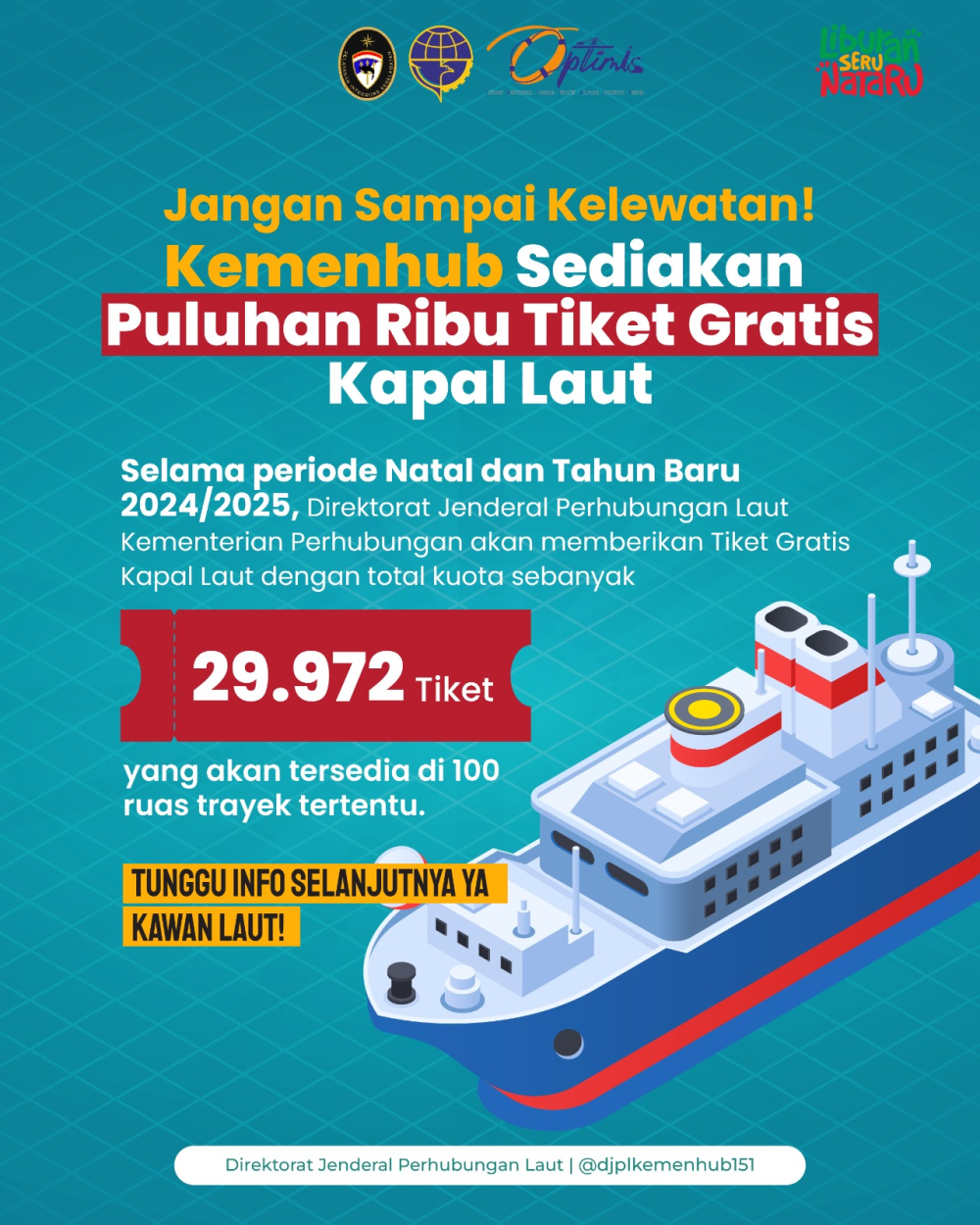 KEMENHUB SEDIAKAN PULUHAN RIBU TIKET KAPAL GRATIS PERIODE NATAL 2024 DAN TAHUN BARU 2025