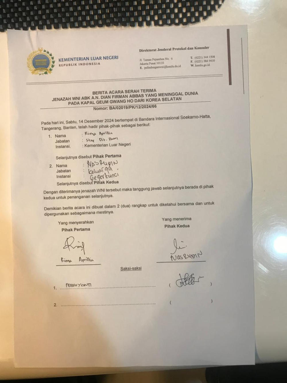 Ditjen Hubla Berhasil Fasilitasi Pemulangan Jenazah ABK WNI dari Korea Selatan