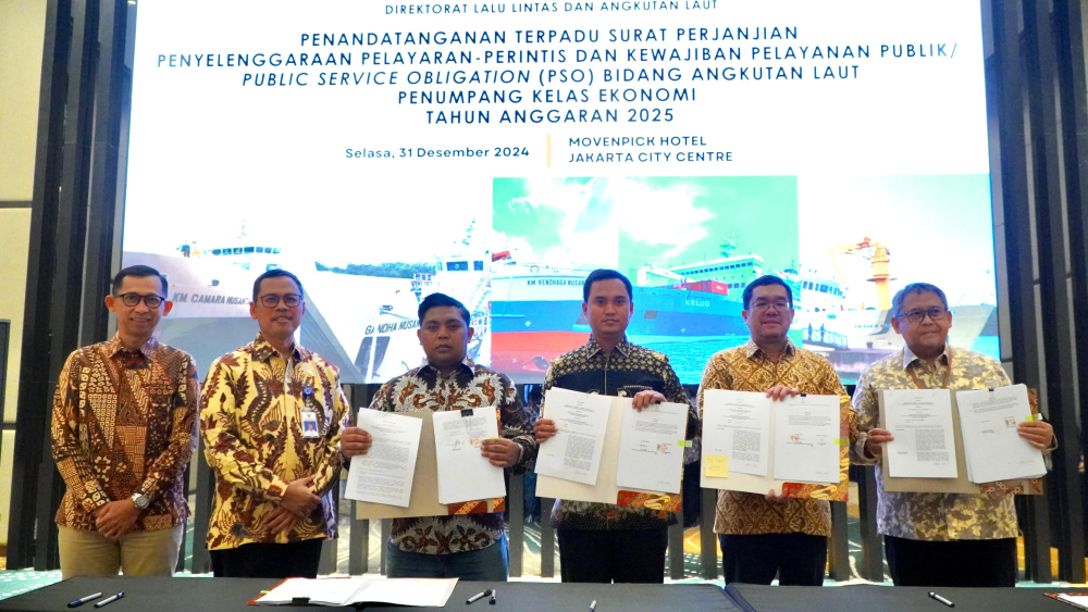 TINGKATKAN KONEKTIVITAS TRANSPORTASI, KEMENHUB TANDATANGANI PERJANJIAN KERJASAMA PENYELENGGARAAN PELAYARAN PERINTIS DAN KEWAJIBAN PELAYANAN PUBLIK  PSO ANGKUTAN LAUT TAHUN ANGGARAN 2025