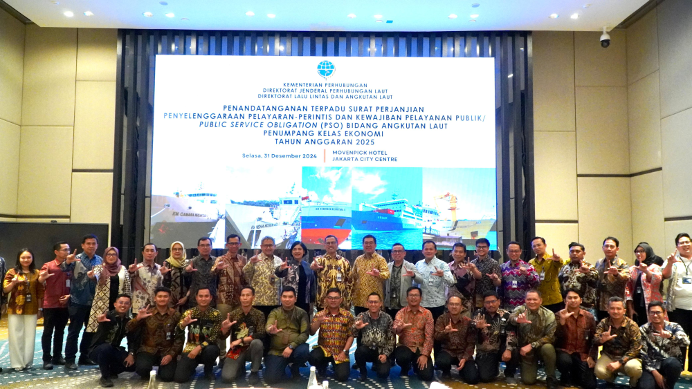 TINGKATKAN KONEKTIVITAS TRANSPORTASI, KEMENHUB TANDATANGANI PERJANJIAN KERJASAMA PENYELENGGARAAN PELAYARAN PERINTIS DAN KEWAJIBAN PELAYANAN PUBLIK PSO ANGKUTAN LAUT TAHUN ANGGARAN 2025