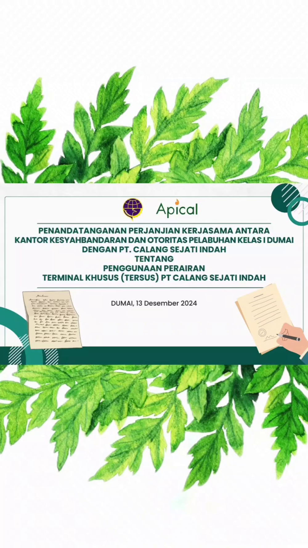 PENANDATANGANAN PERJANJIAN KERJASAMA ANTARA KSOP KELAS I DUMAI DENGAN PT. CALANG SEJATI INDAH