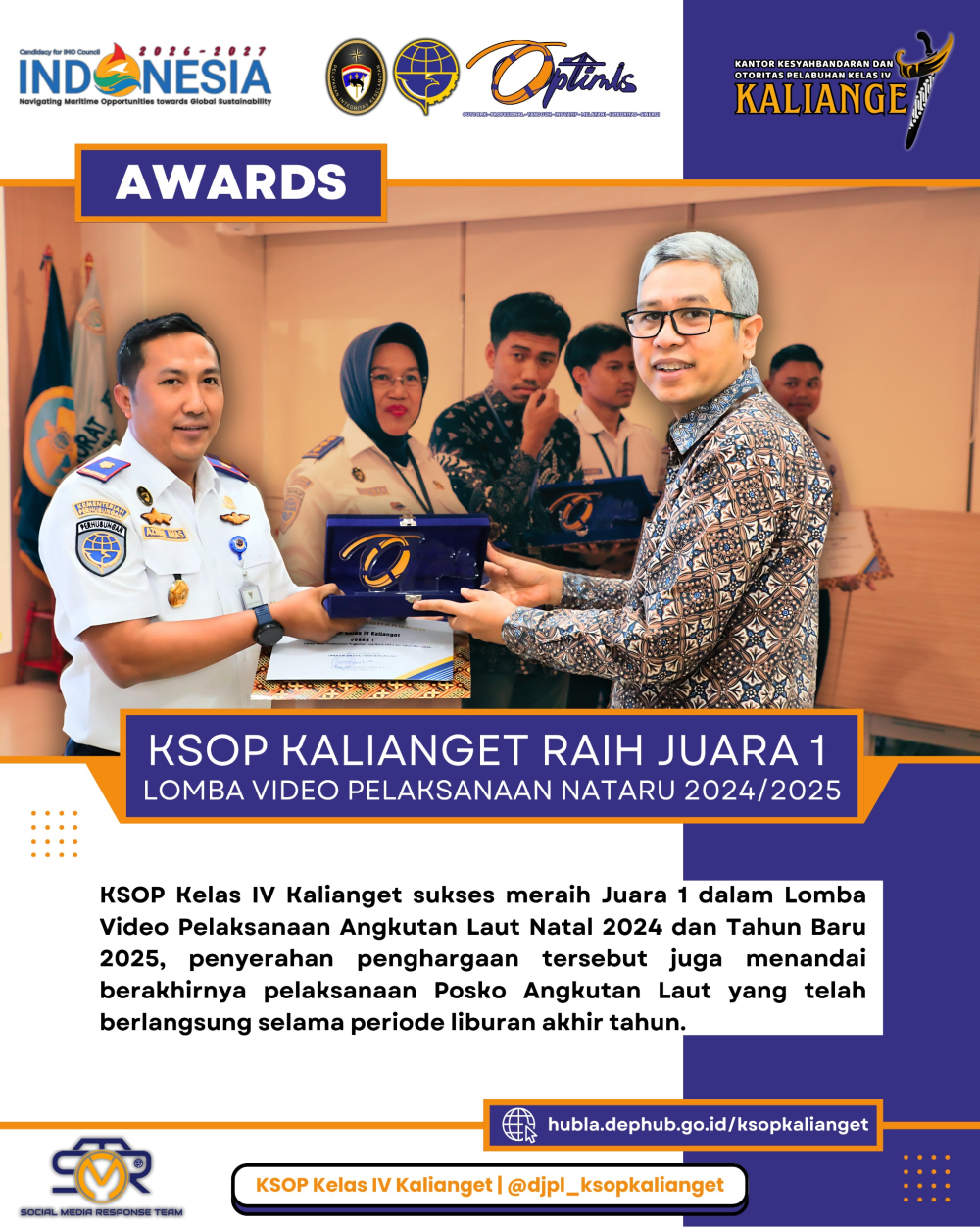 KSOP Kelas IV Kalianget memperoleh penghargaan dalam rangkaian pelaksanaan Posko Nataru 2024/2025