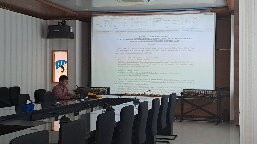 Kegiatan Permintaan Laporan Realisasi Investasi dan Berita Acara Konfirmasi atas Realisasi Investasi dalam rangka Pelaksanaan Perjanjian yang memenuhi karakteristik Konsesi Jasa PT. Pelabuhan Mundam Sejahtera.