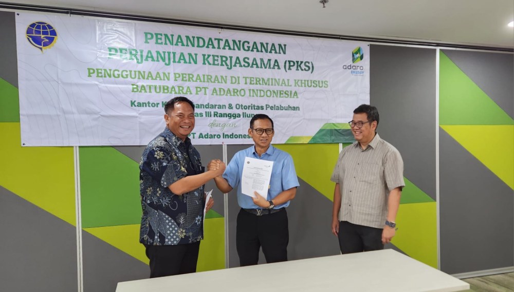 Penandatanganan Perjanjian Kerja Sama Penggunaan Perairan Terminal Khusus antara Kantor KSOP Kelas III Rangga Ilung & PT Adaro Indonesia