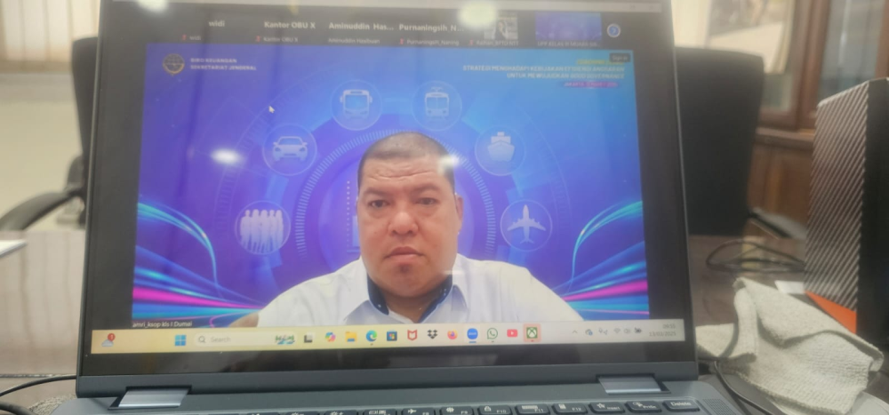 Plh. Kepala Kantor KSOP Kelas I Dumai mengikuti Kegiatan Coaching Clinic strategi menghadapi kebijakan Efisiensi Anggaran yang dilaksanakan oleh Biro Keuangan Kementerian Perhubungan.