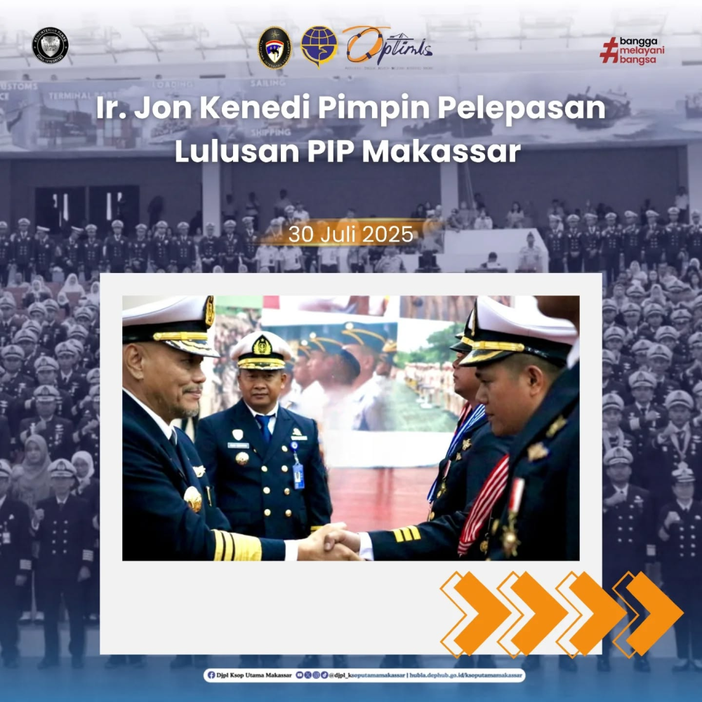 Kepala KSOP Utama Makassar, Ir. Jon Kenedi, memimpin upacara pelepasan 320 lulusan Politeknik Ilmu Pelayaran Makassar
